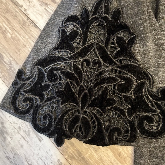 Maurices Gray Sweater With Bell Sleeves and Velvet Detailing - Picture 7 of 9